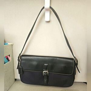 Coach Vintage 7702 Hampton Navy & Black Y2K Leather & Cloth Shoulder Bag NICE!